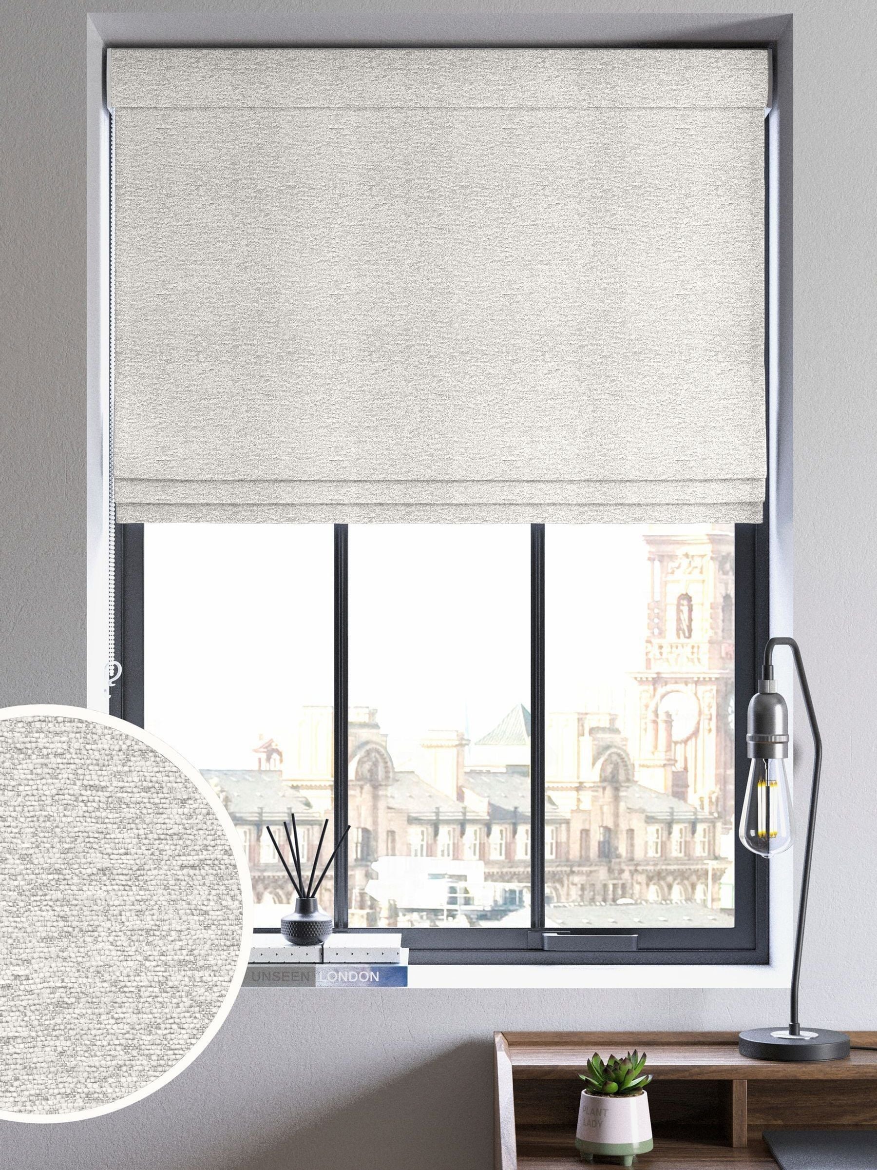 Grey boucle made to measure roman blind (British brand)