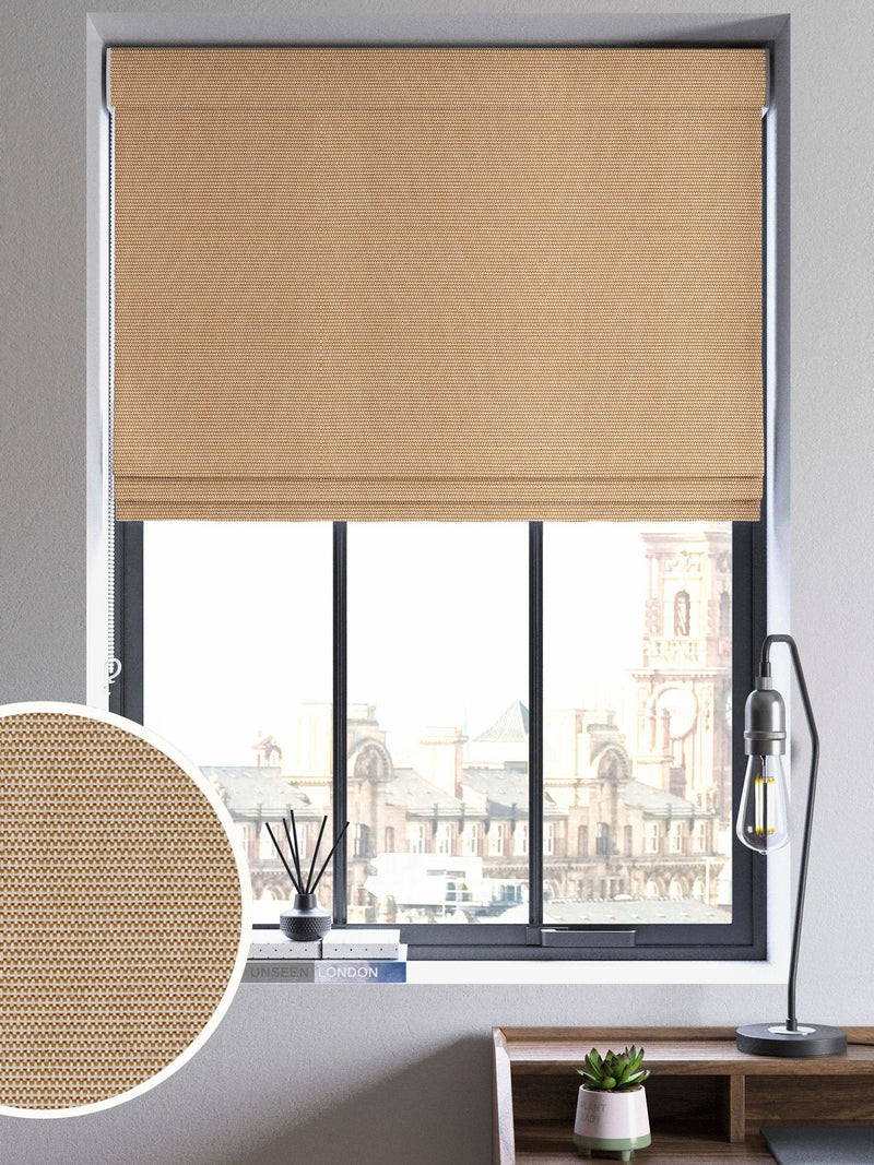 Orange jacquard roman blind made to measure, imported from the UK