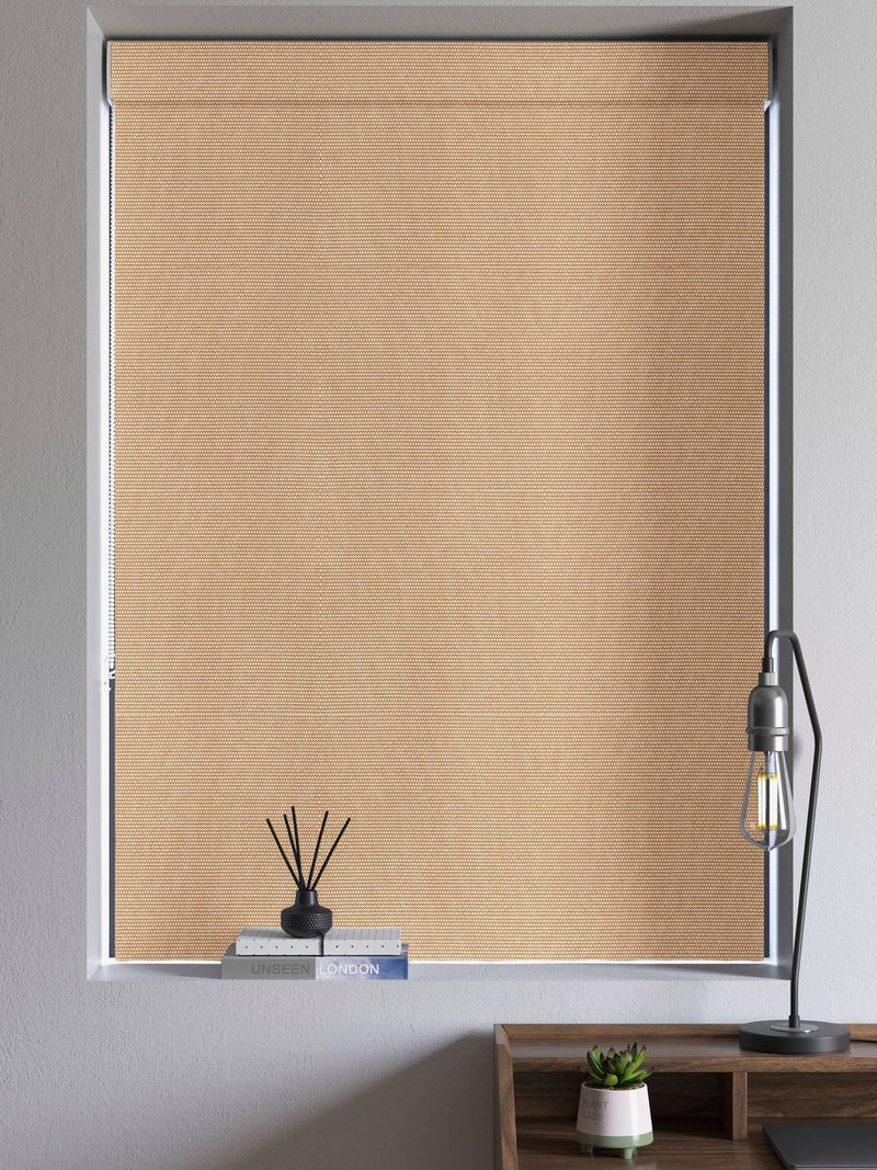 Orange jacquard roman blind made to measure, imported from the UK