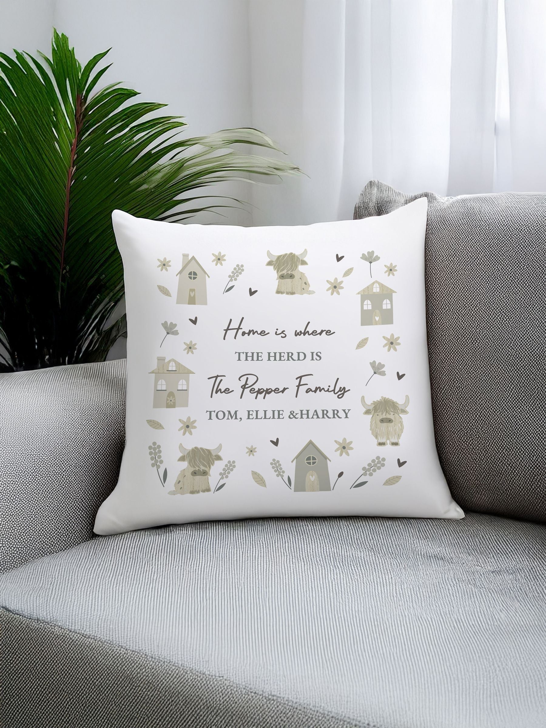 PMC personalised Highland cow cushion 40x40cm - British product