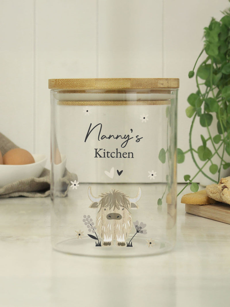 PMC Highland Cow glass storage jar 13cm - British product