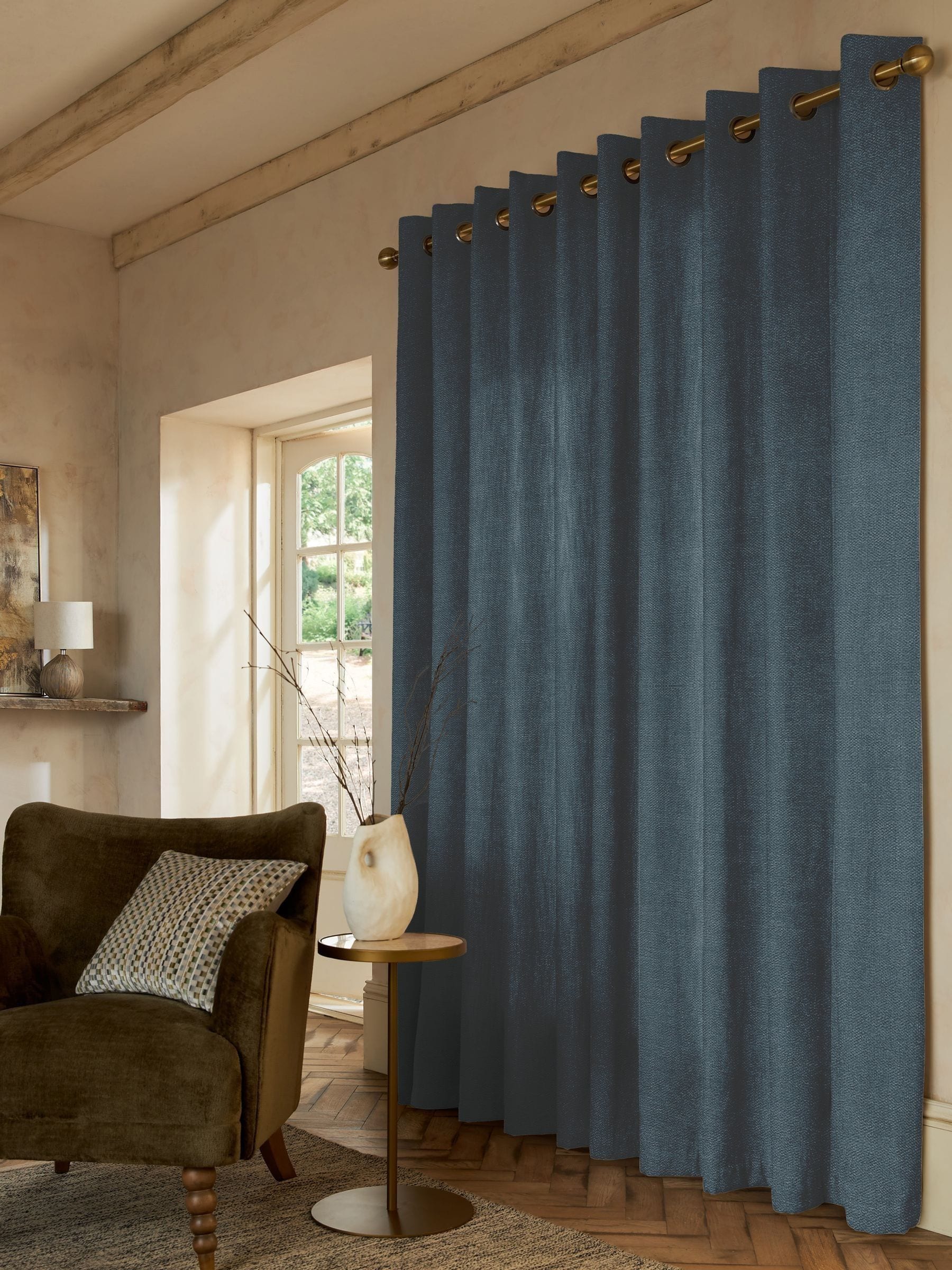 Navy blue plush chenille curtains made to measure - British product