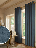 Navy blue plush chenille curtains made to measure - British product