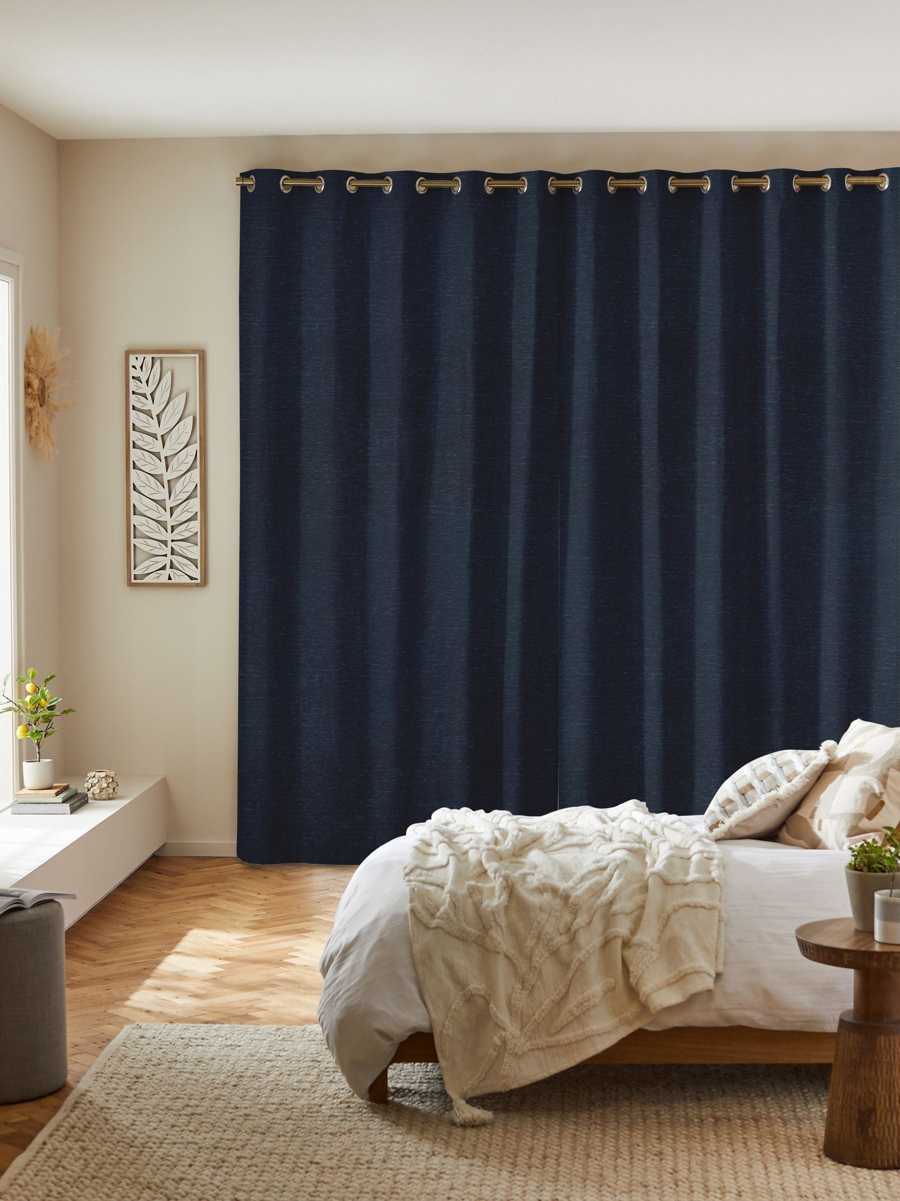 Navy blue chenille curtains made to measure - British product