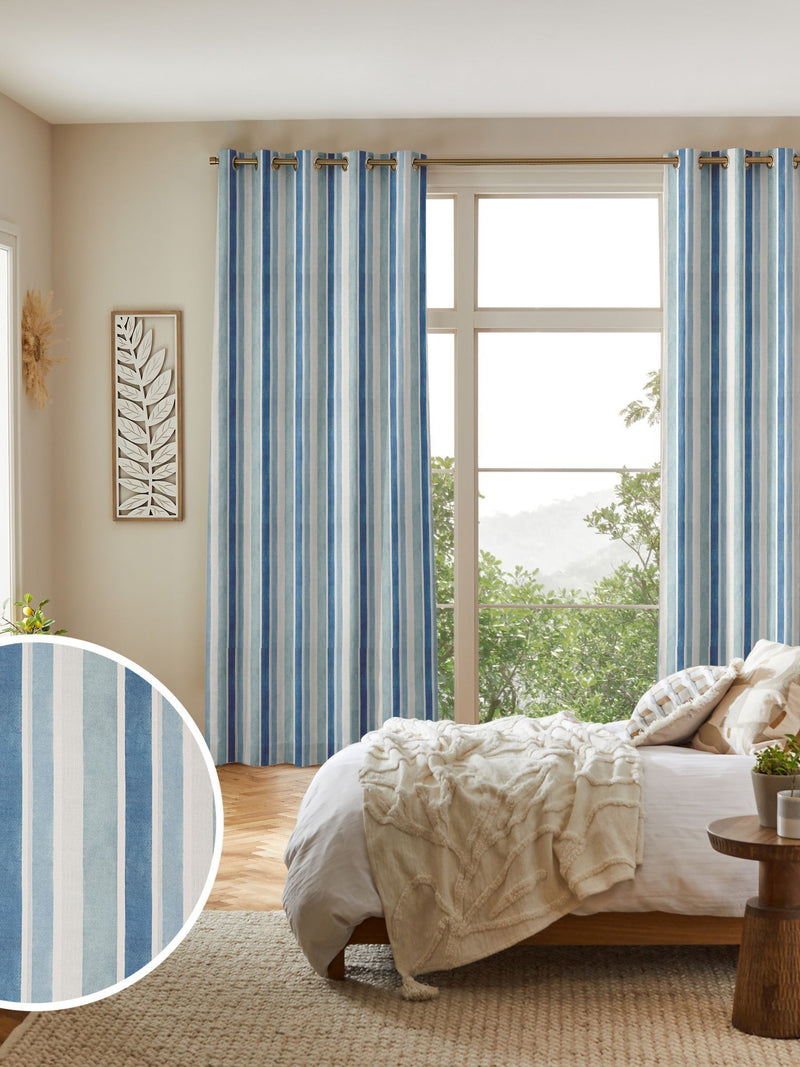 Azure Mordred made to measure blue stripe curtains, UK version