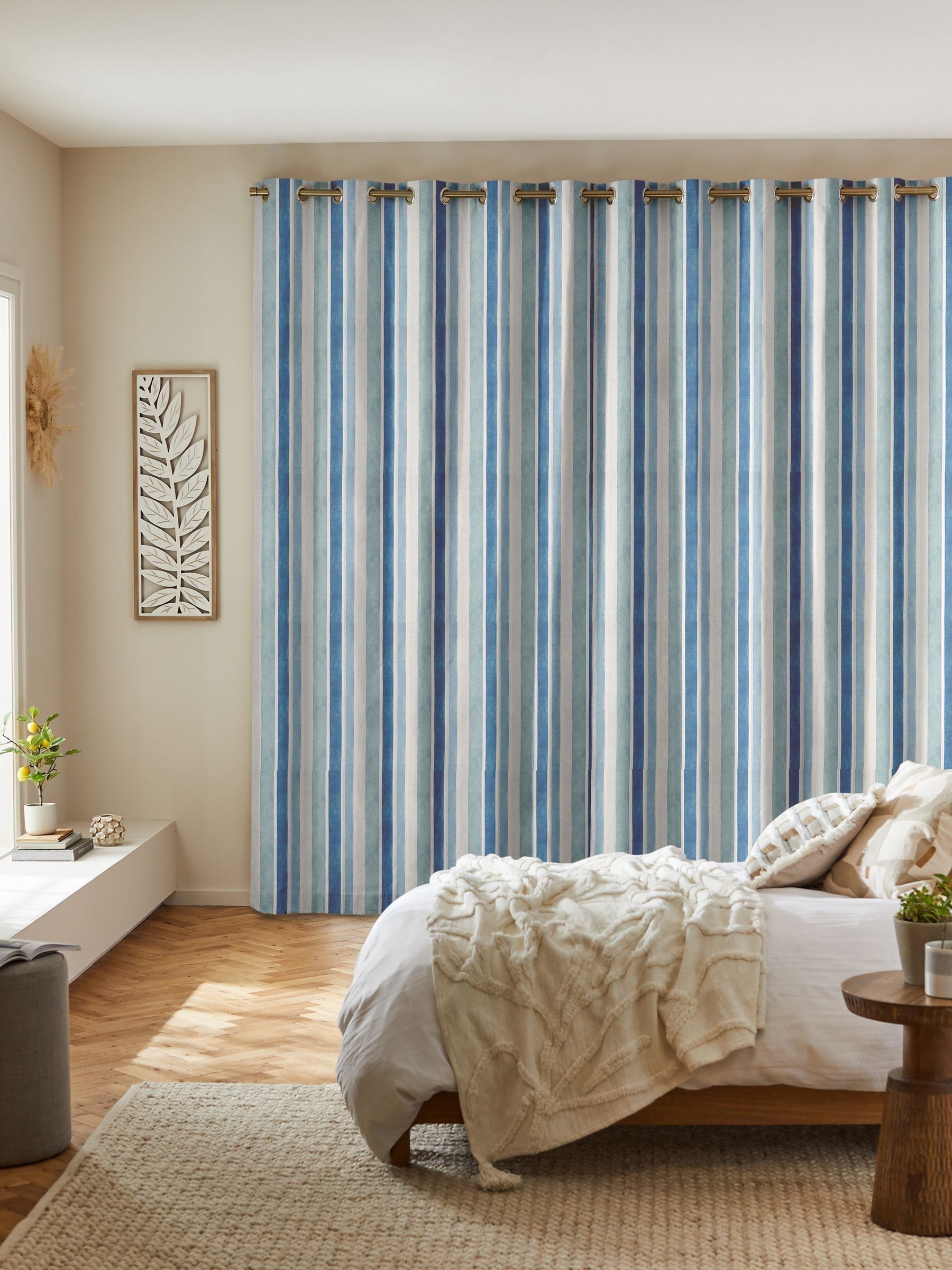 Azure Mordred made to measure blue stripe curtains, UK version