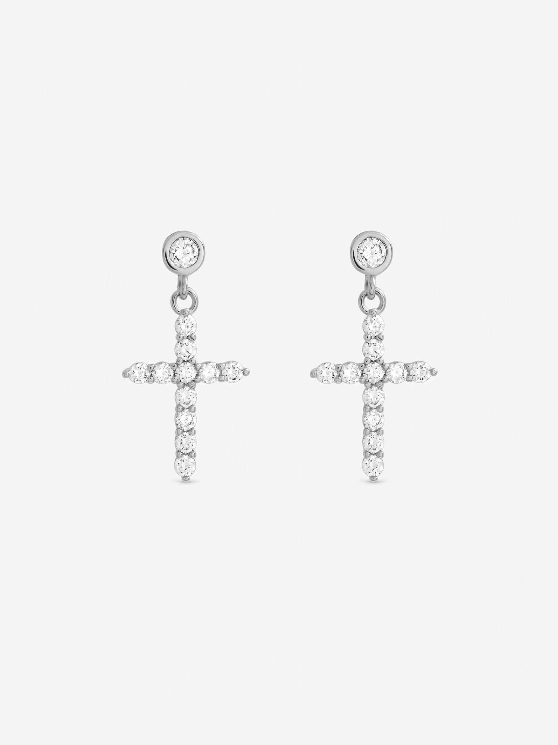 Jon Richard Silver Tone Cubic Zirconia Cross Earrings