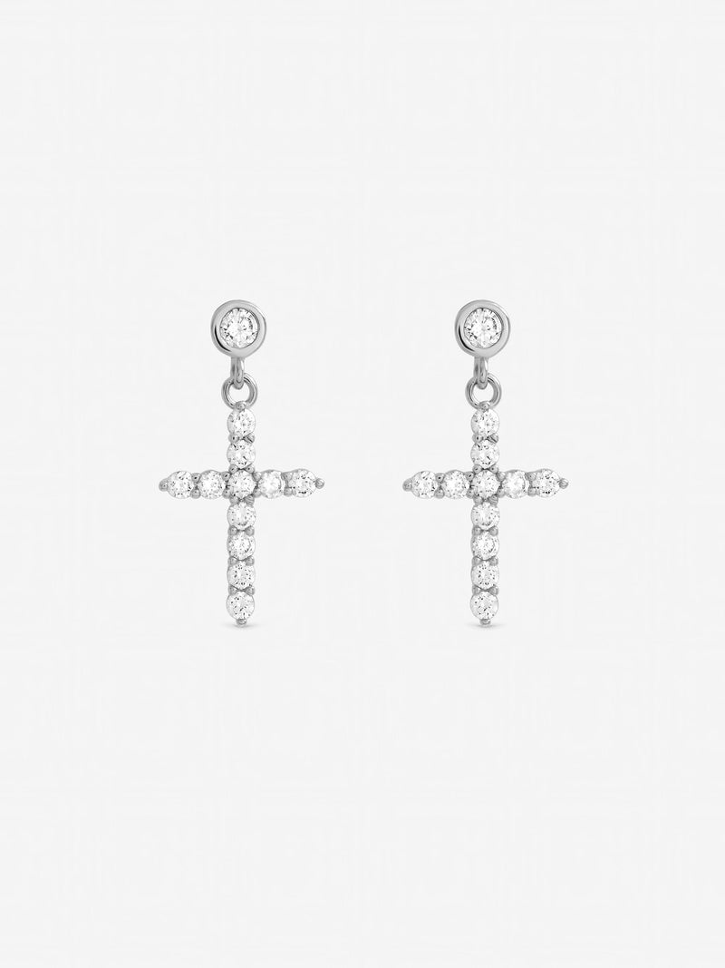 Jon Richard Silver Tone Cubic Zirconia Cross Earrings