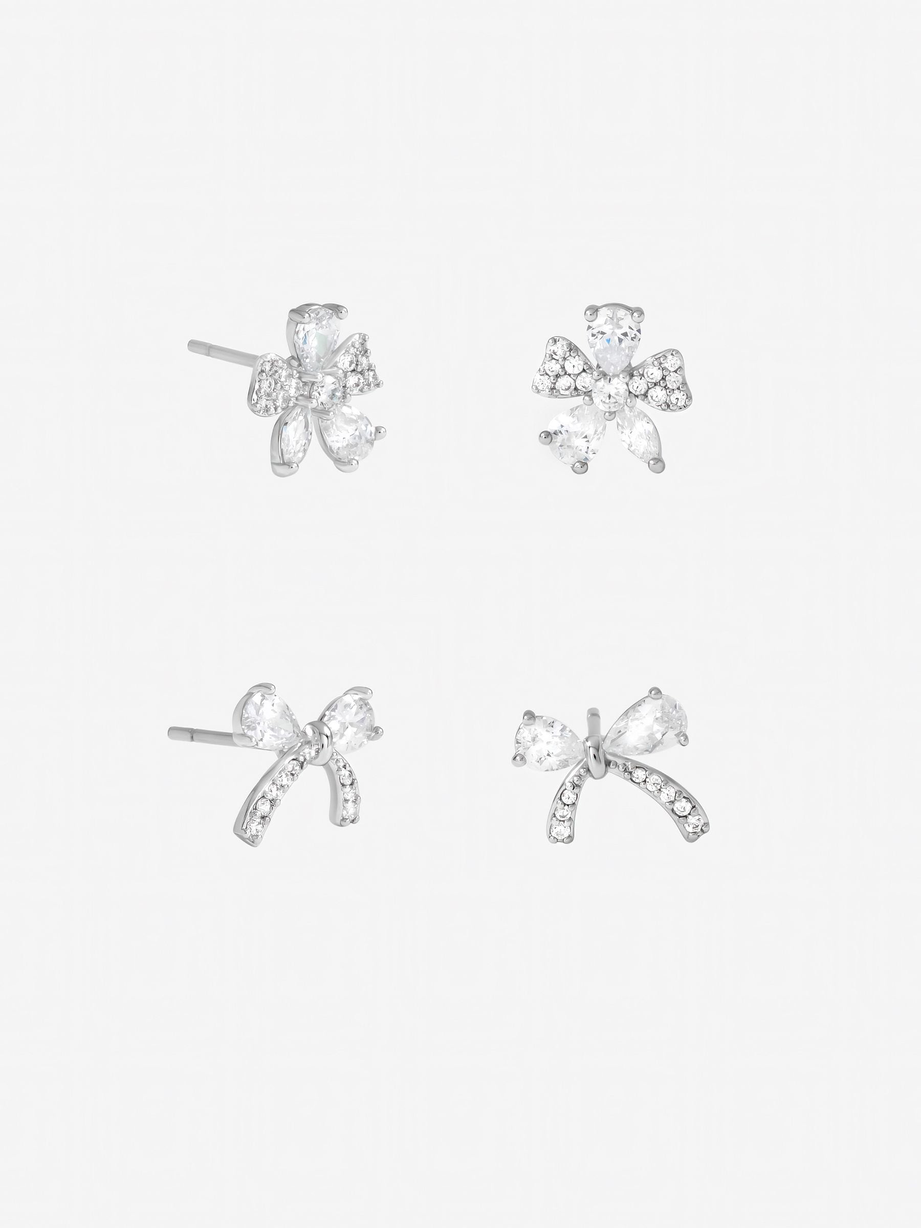 Jon Richard earrings pearl and pave bow pack of 2 - British product