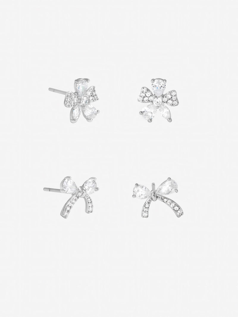 Jon Richard earrings pearl and pave bow pack of 2 - British product