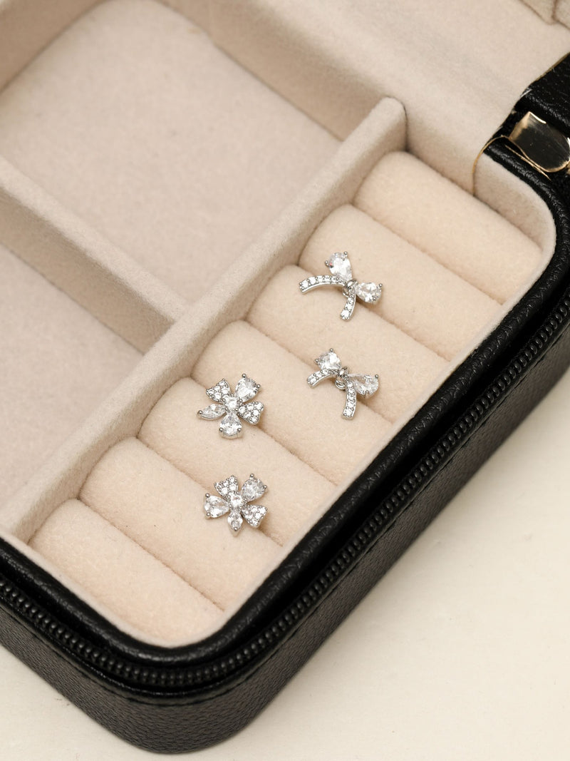 Jon Richard earrings pearl and pave bow pack of 2 - British product