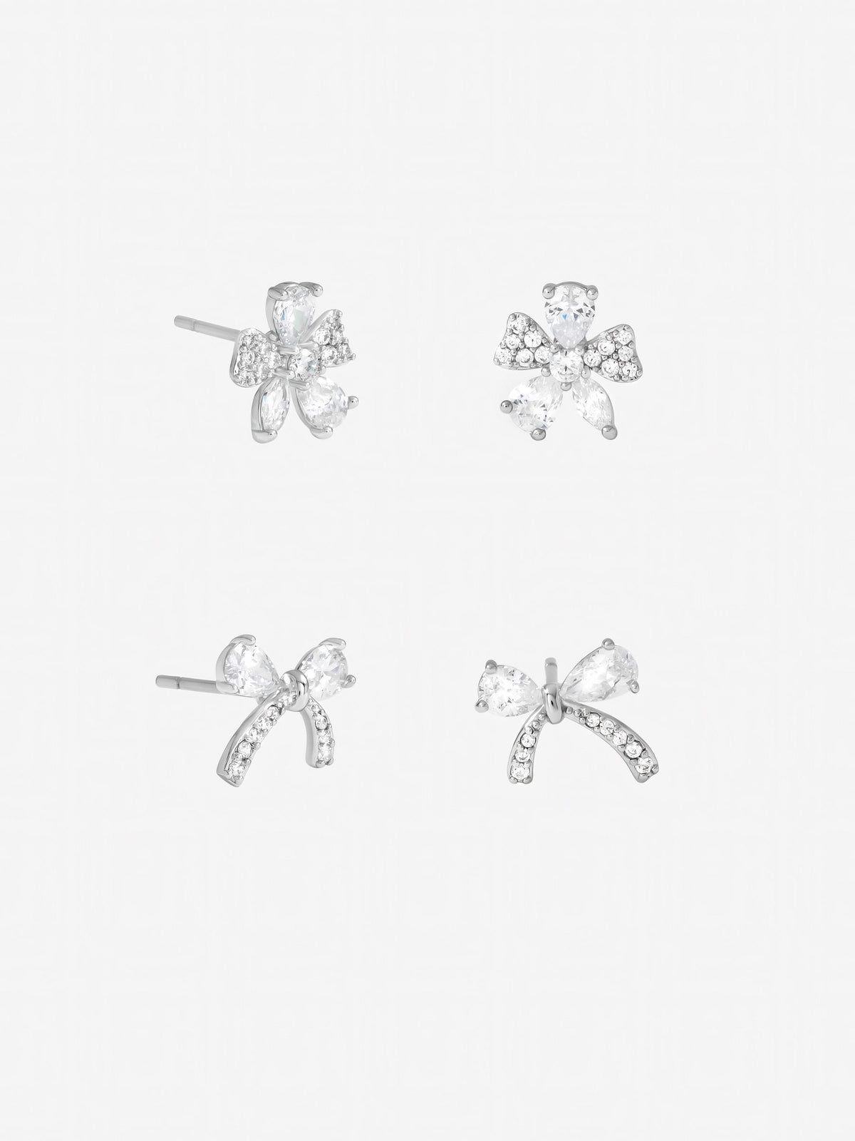 Jon Richard earrings pearl and pave bow pack of 2 - British product