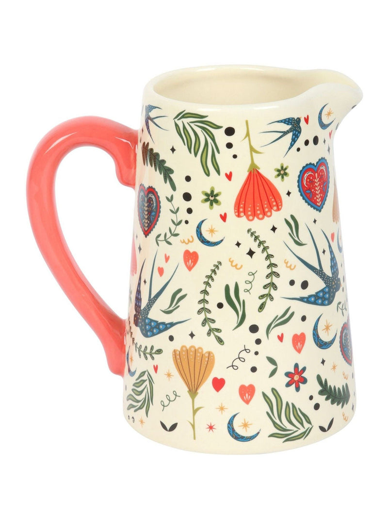 Something Different cream folk print ceramic flower jug (British brand)