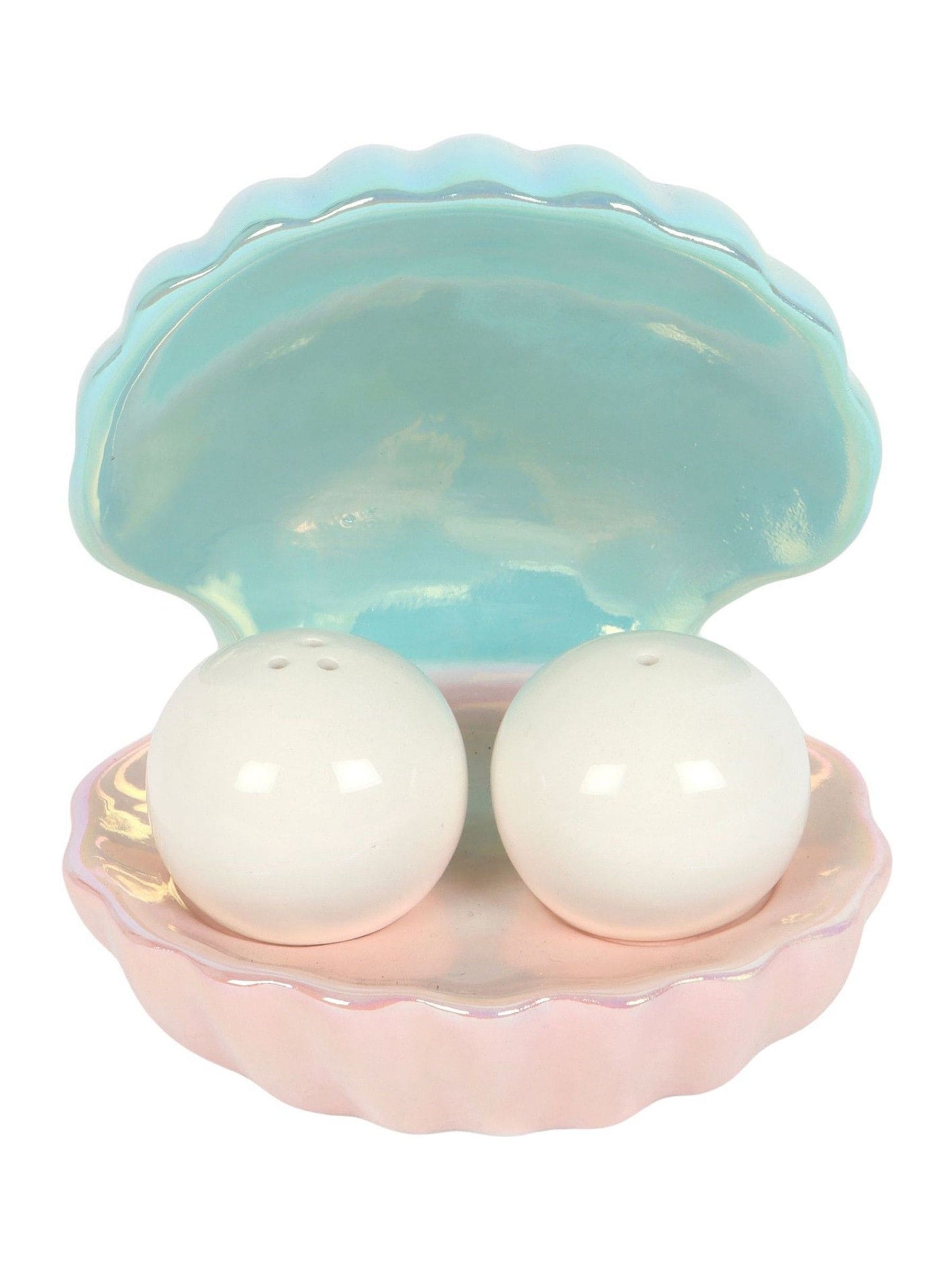 Something Different pink clam shell salt and pepper shaker set, UK version