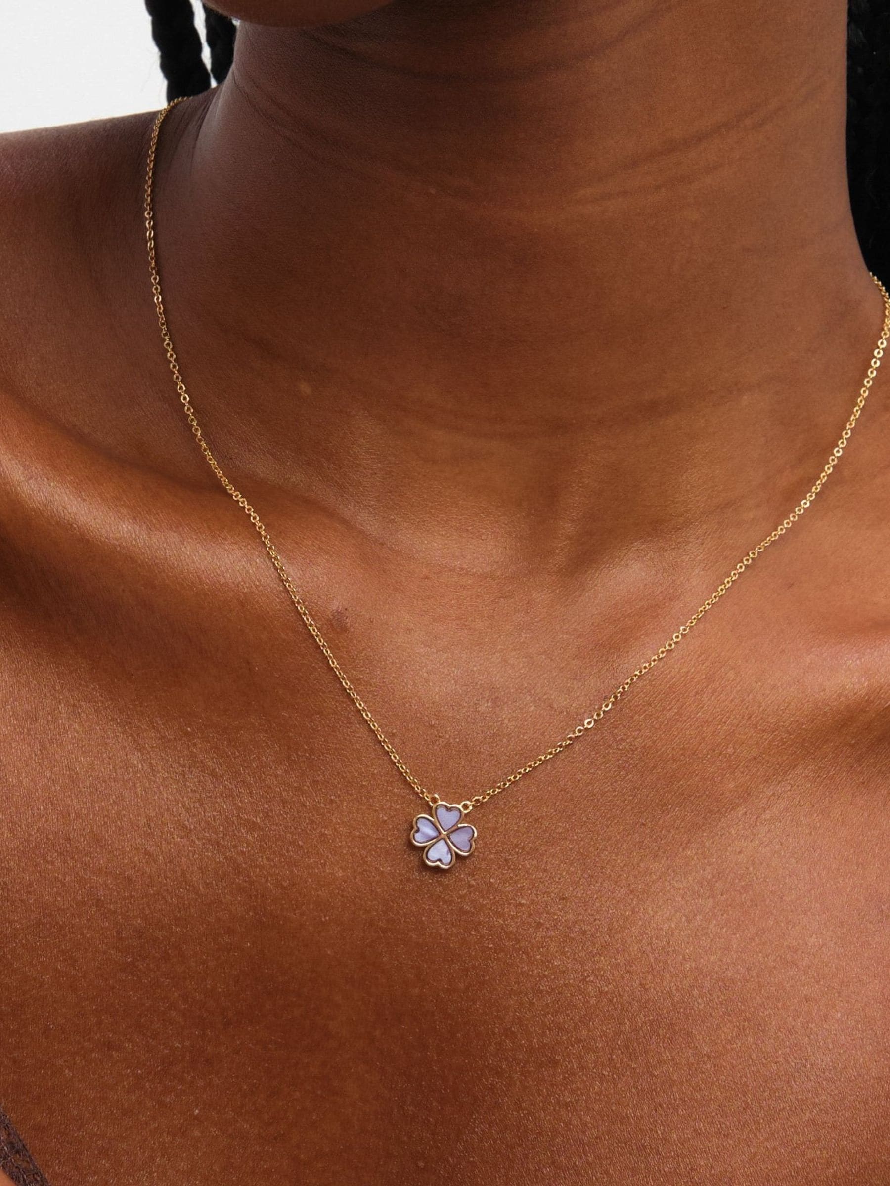 Jon Richard gold plated pink clover heart pendant necklace, UK version