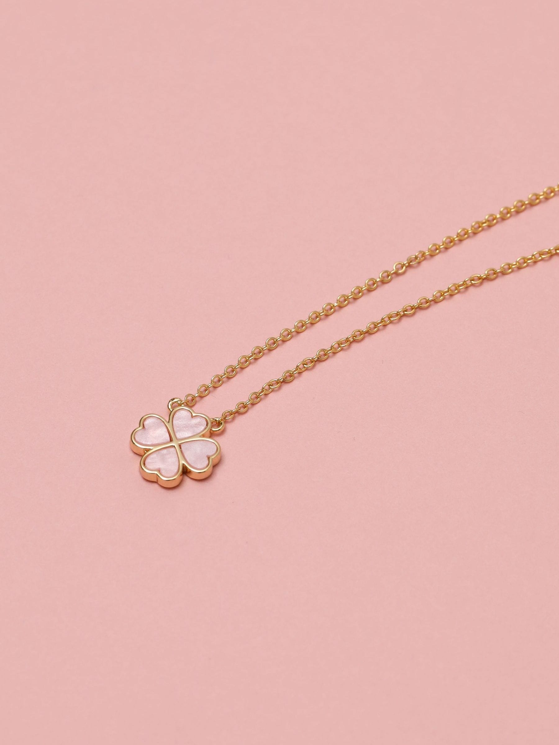 Jon Richard Pink Gold Tone Clover Heart Pendant Necklace