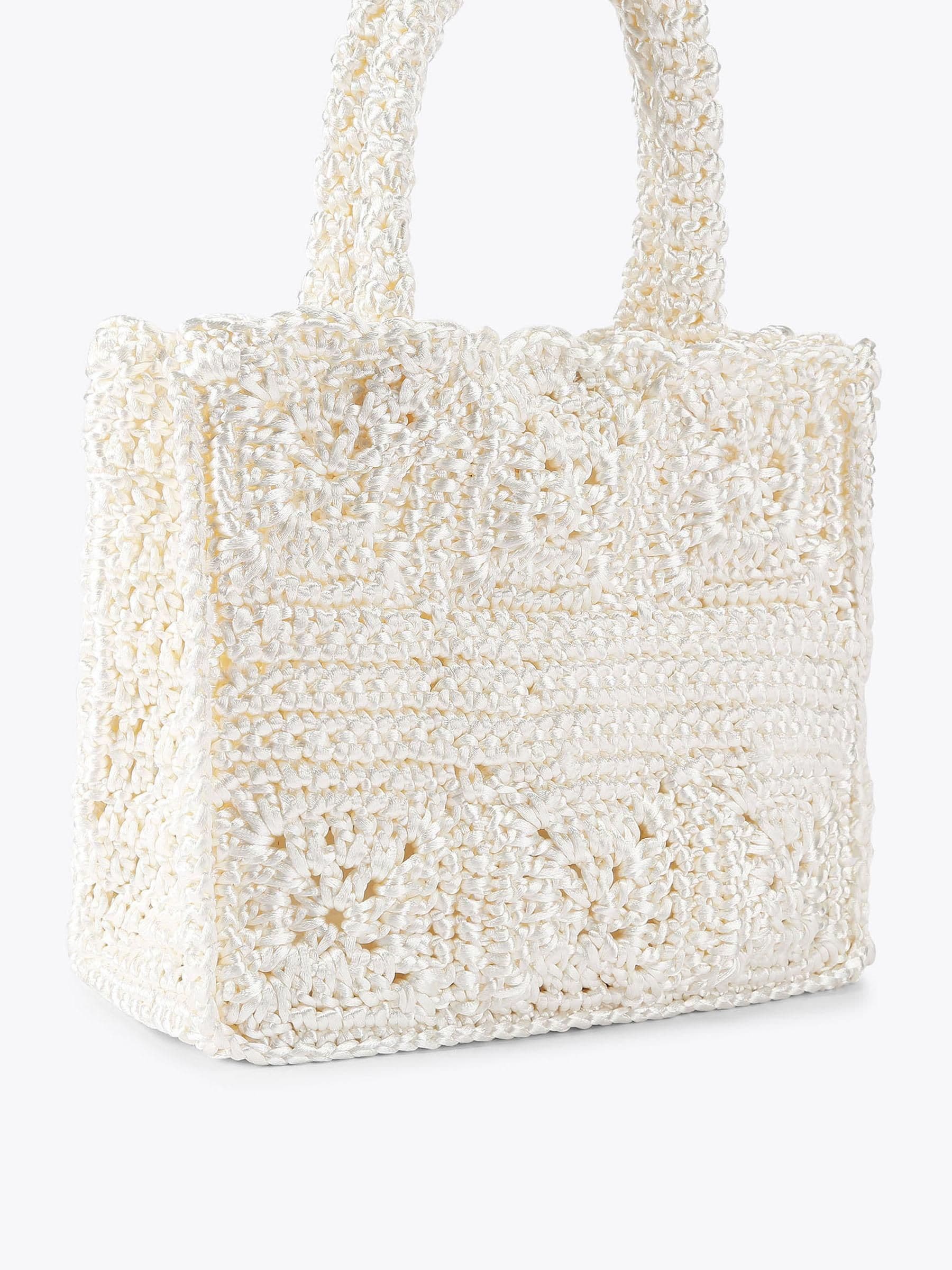 Carvela white medium Salerno tote bag in silk blend, imported from the UK