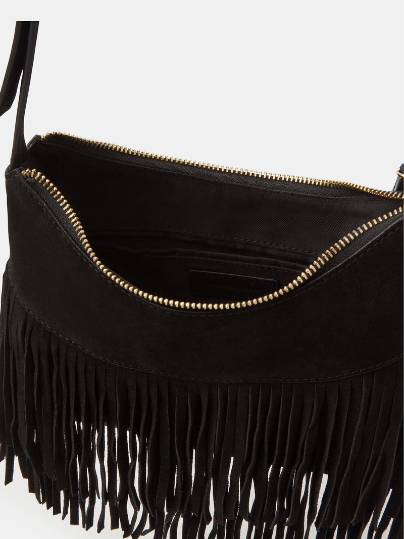 Accessorize black fringe suede crossbody bag, UK version