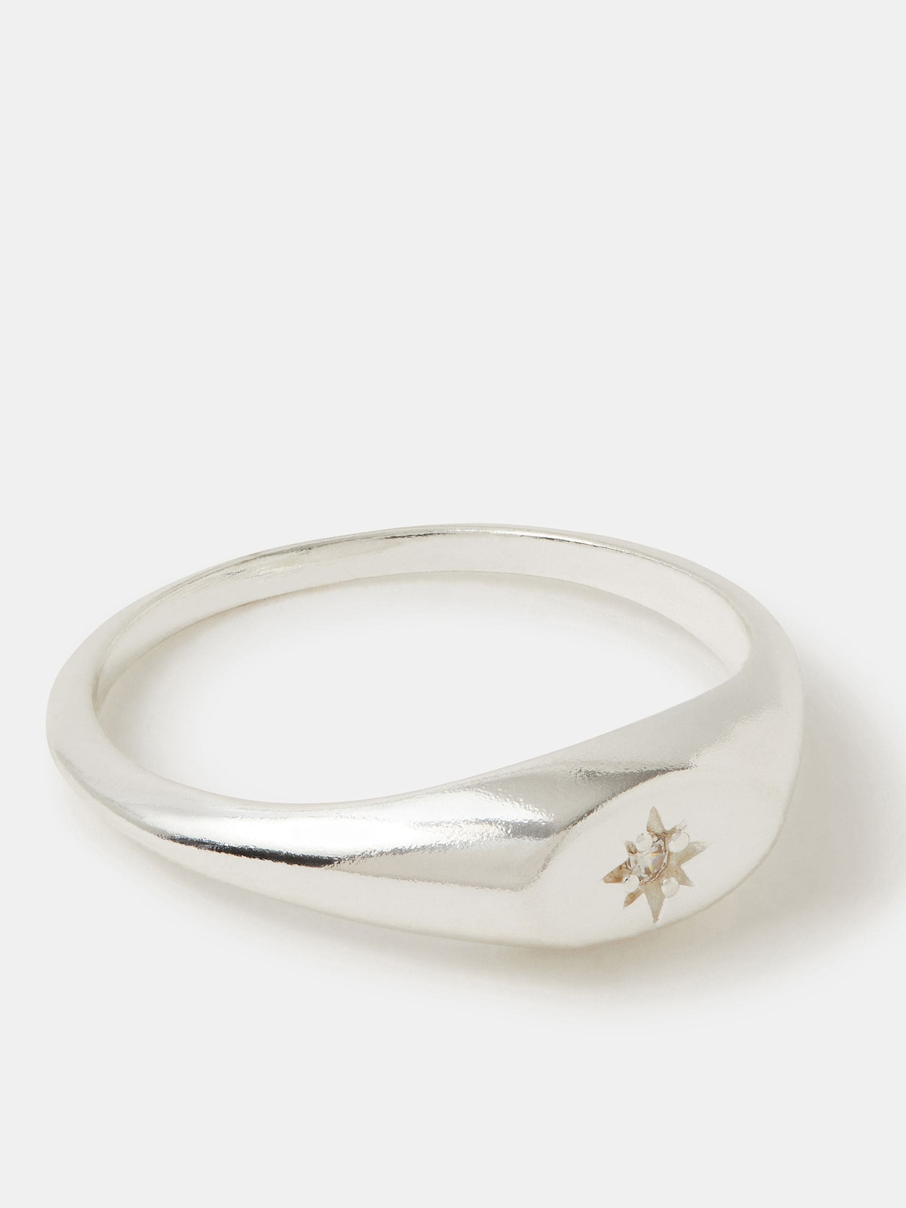 Accessorize silver tone diamante signet ring, UK version