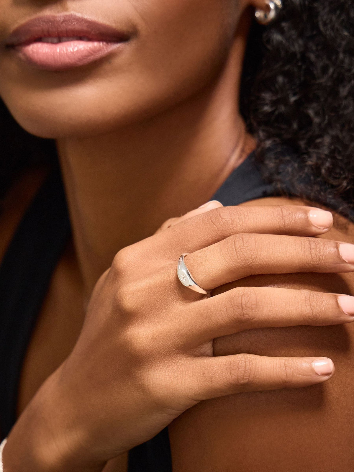 Accessorize silver tone diamante signet ring, UK version