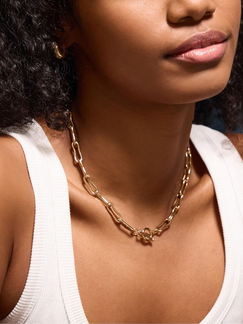 Accessorize gold tone molten link T-bar necklace, UK version