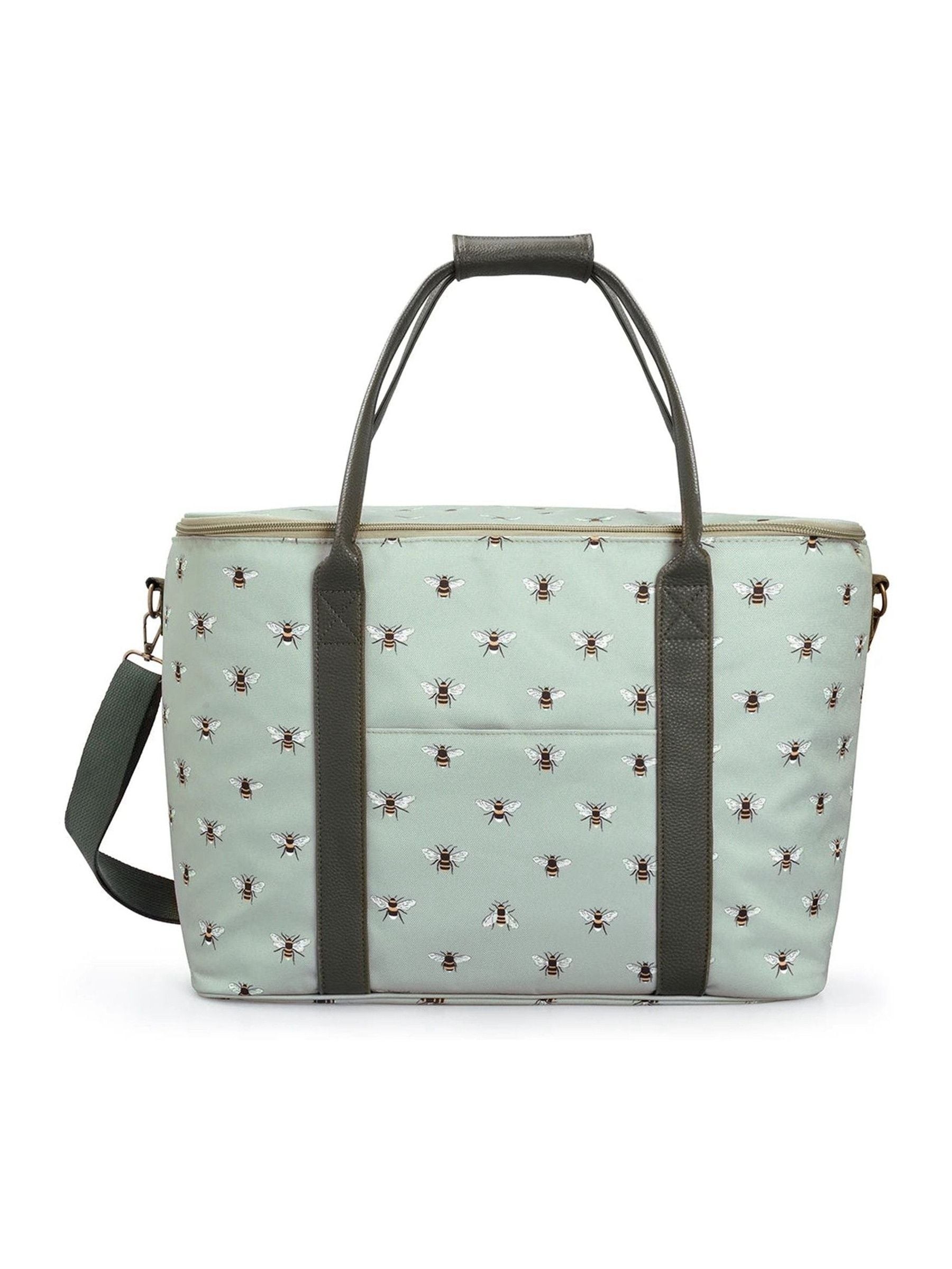 Sophie Allport pale green bees tall pocket picnic bag 30 litre - British product