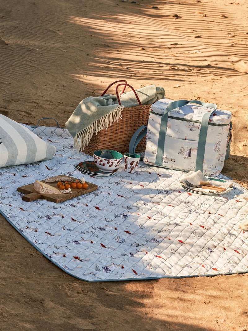 Sophie Allport Coastal Boats picnic blanket pale blue - British product