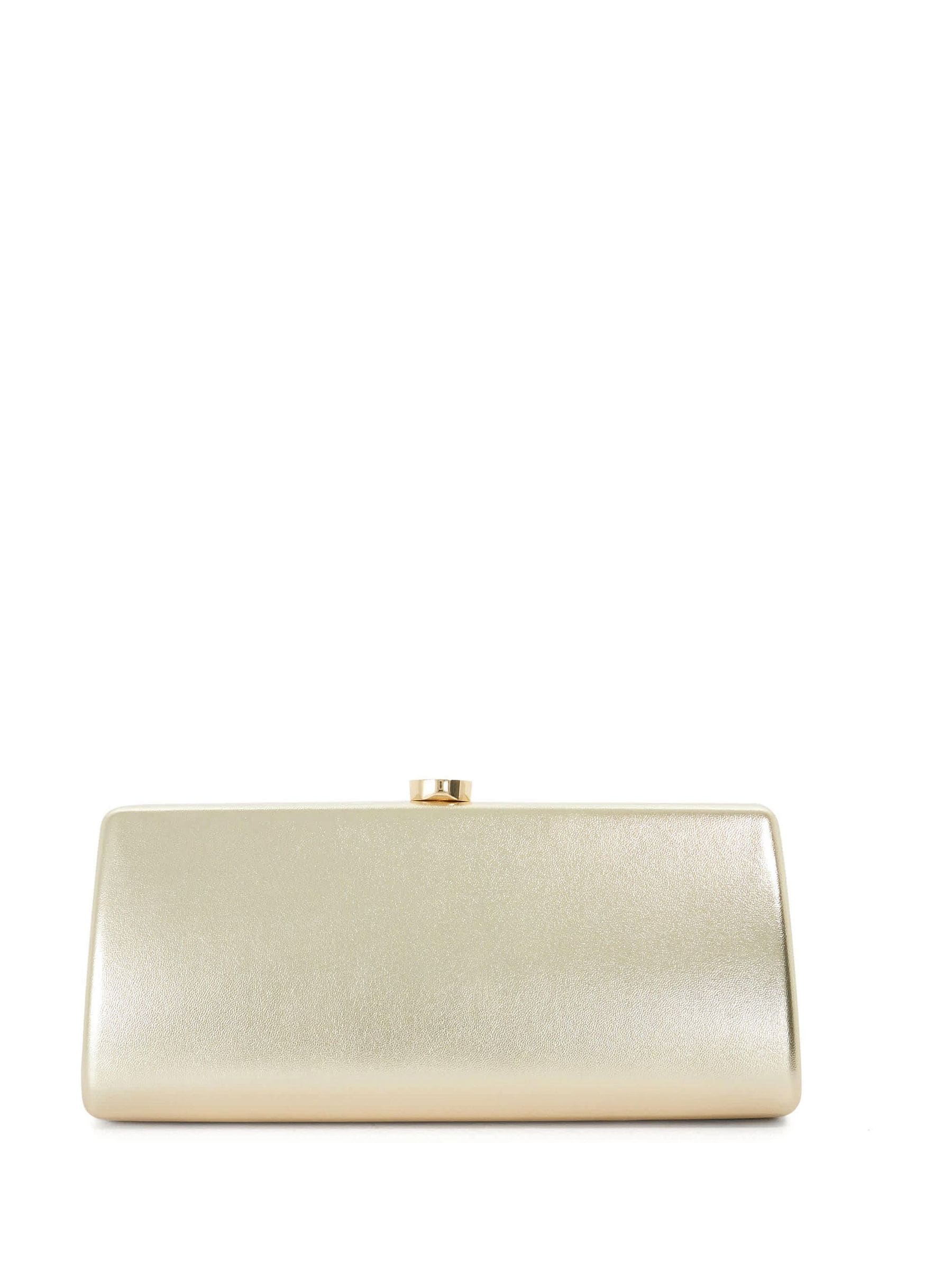 Dune London gold Belinda clutch bag with DD clasp, imported from the UK