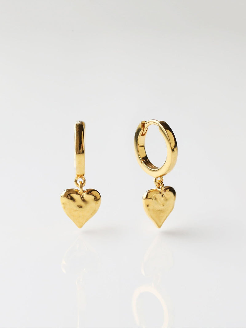 Carrie Elizabeth loveheart drop huggie hoops gold tone, imported from the UK