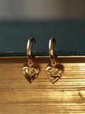 Carrie Elizabeth loveheart drop huggie hoops gold tone, imported from the UK