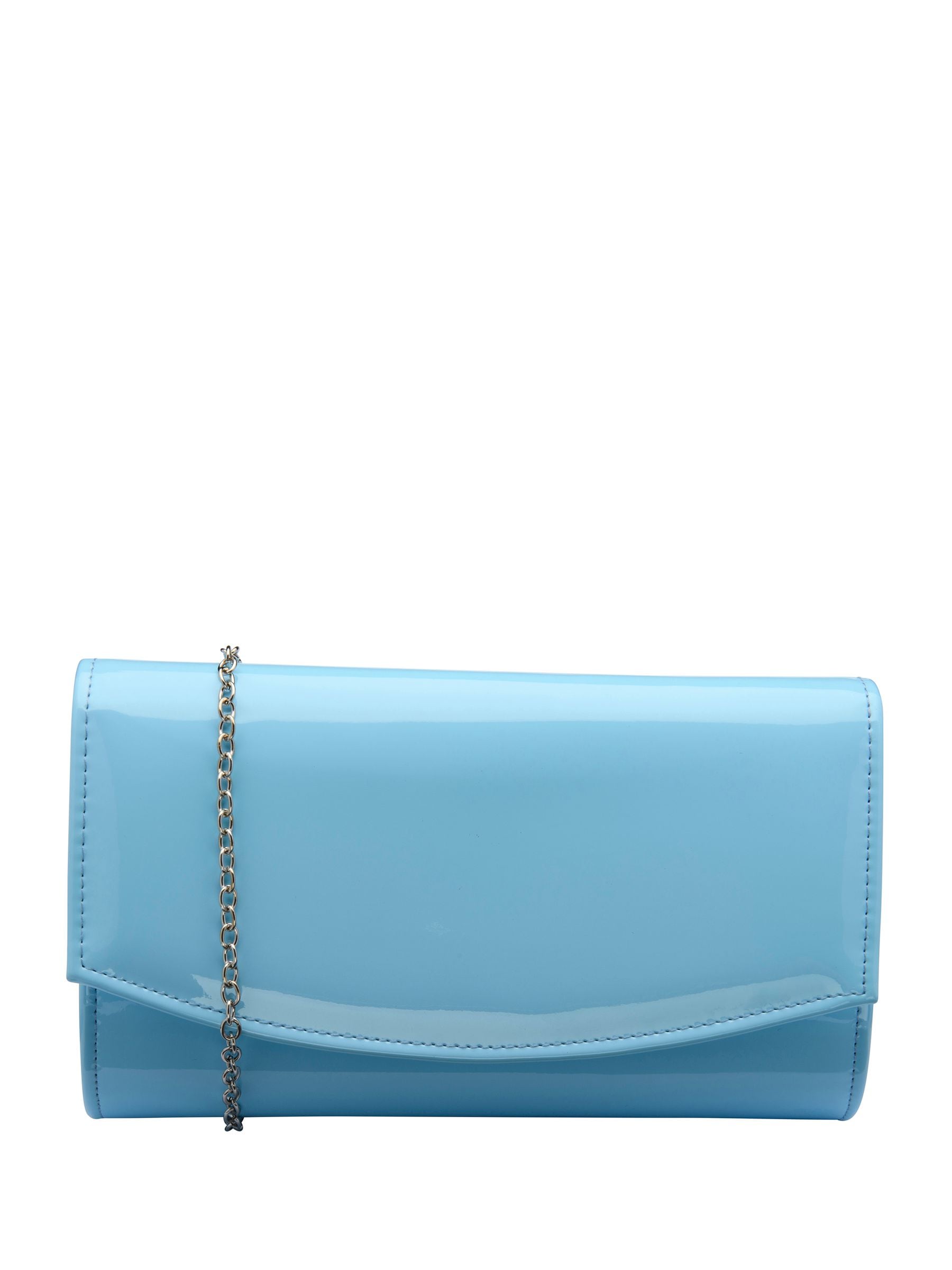 Ravel blue clutch bag patent finish metal chain - British product