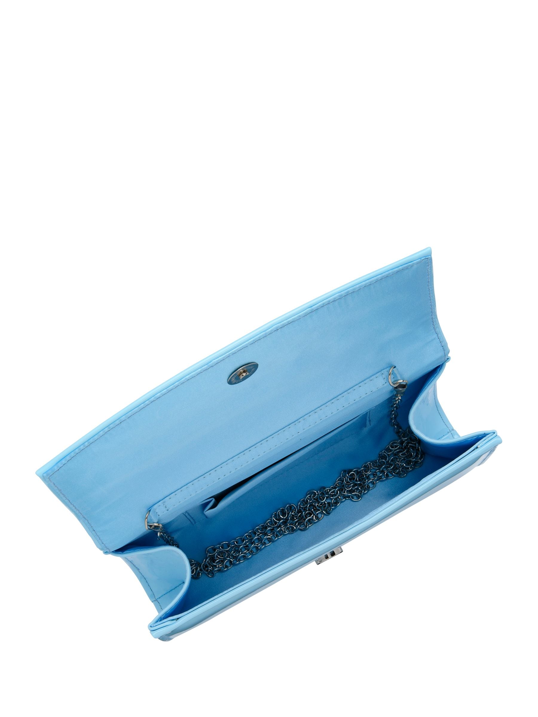 Ravel blue clutch bag patent finish metal chain - British product