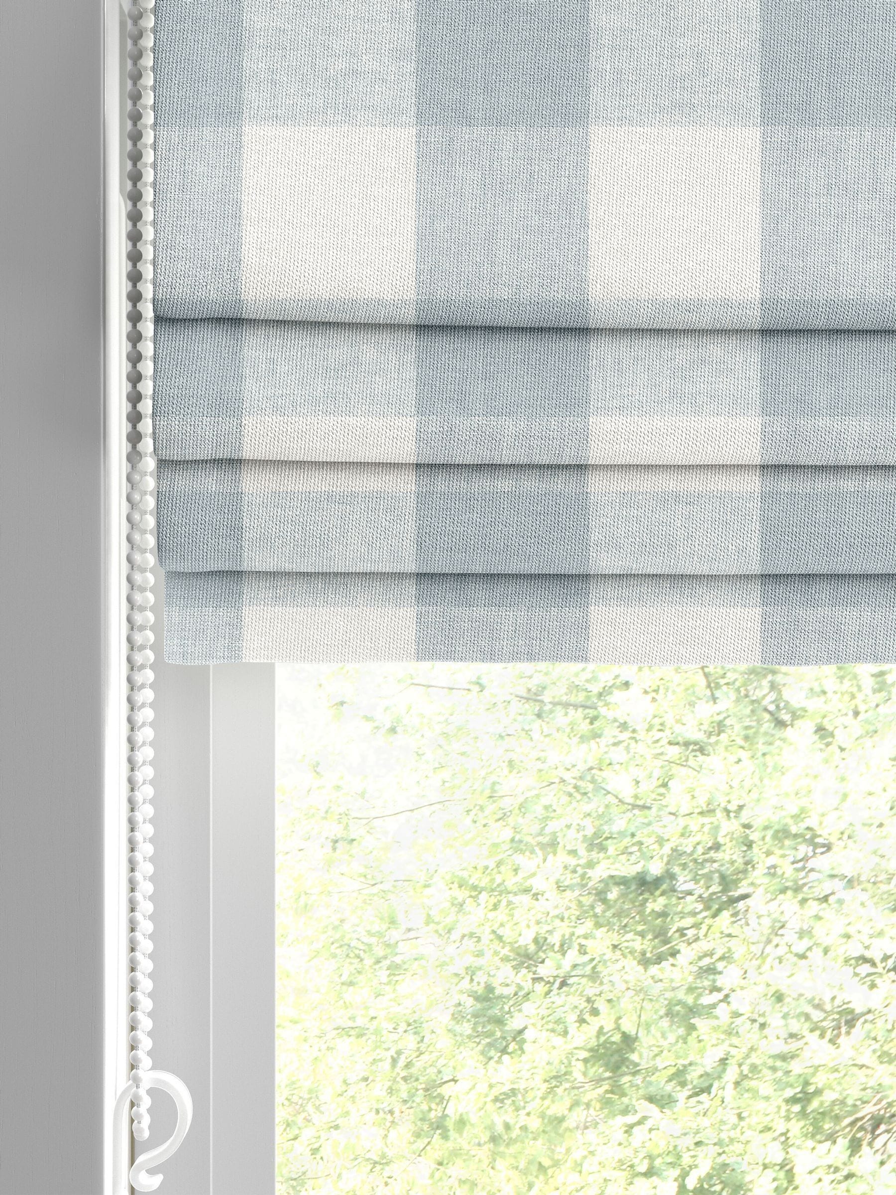 Sophie Allport pale blue gingham roman blind, imported from the UK