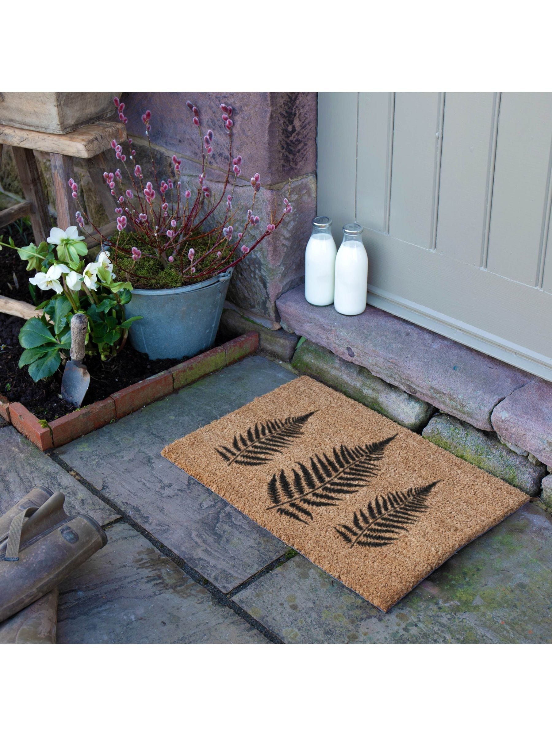 Artsy Mats natural black fern leaf doormat 60x40cm, UK version