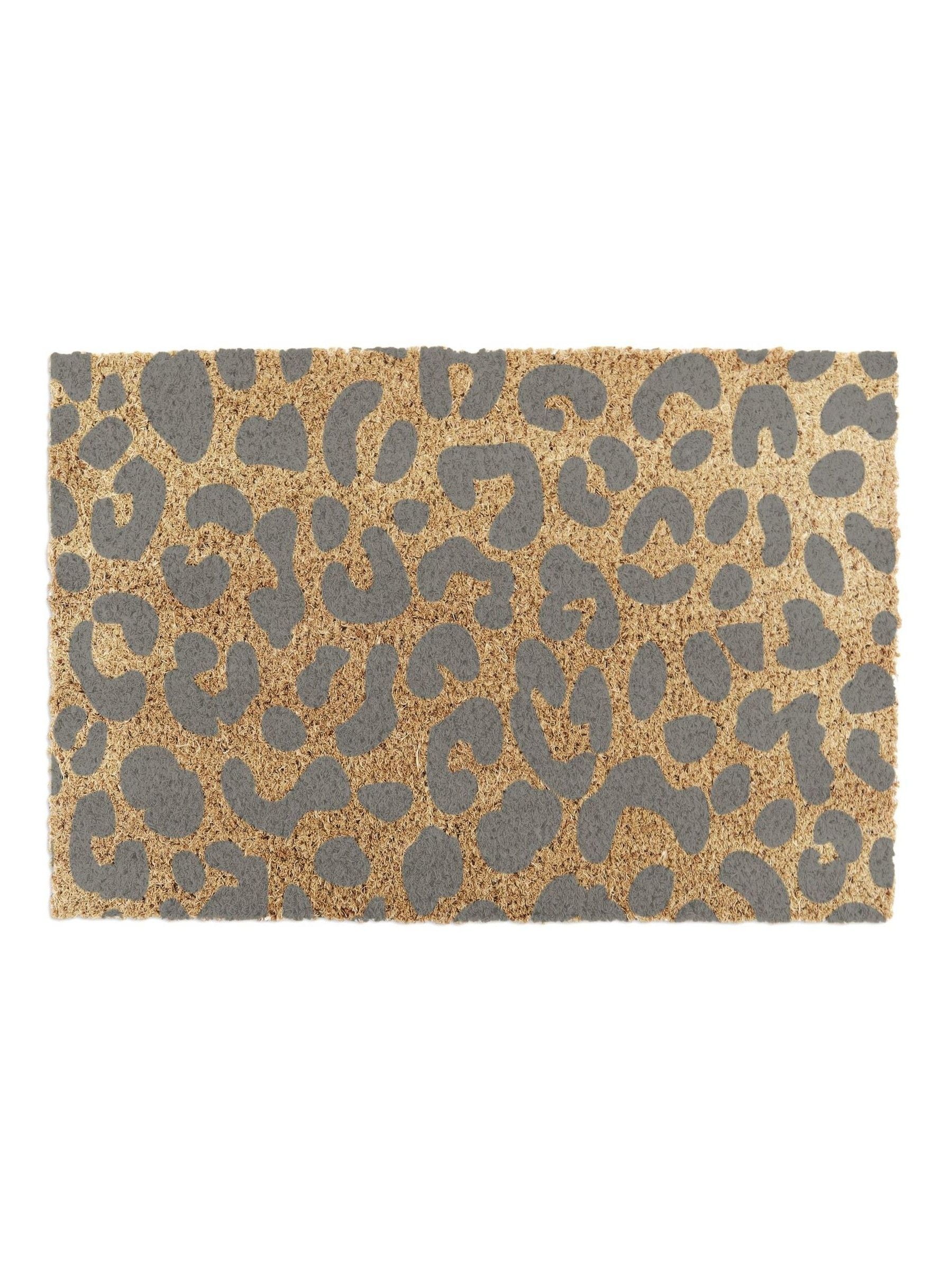 Artsy Mats grey leopard print coir doormat, UK version