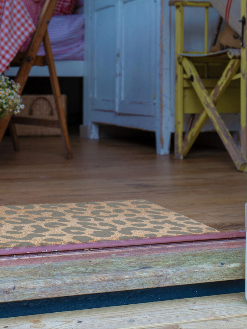 Artsy Mats grey leopard print coir doormat, UK version