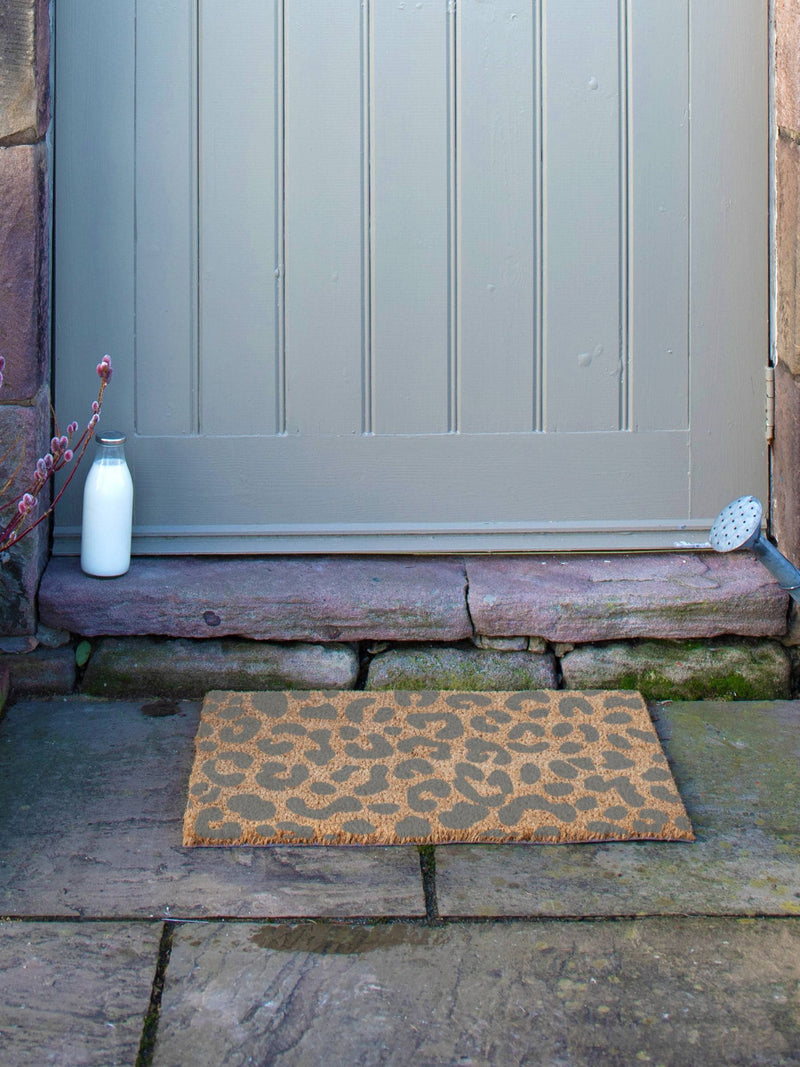 Artsy Mats grey leopard print coir doormat, UK version