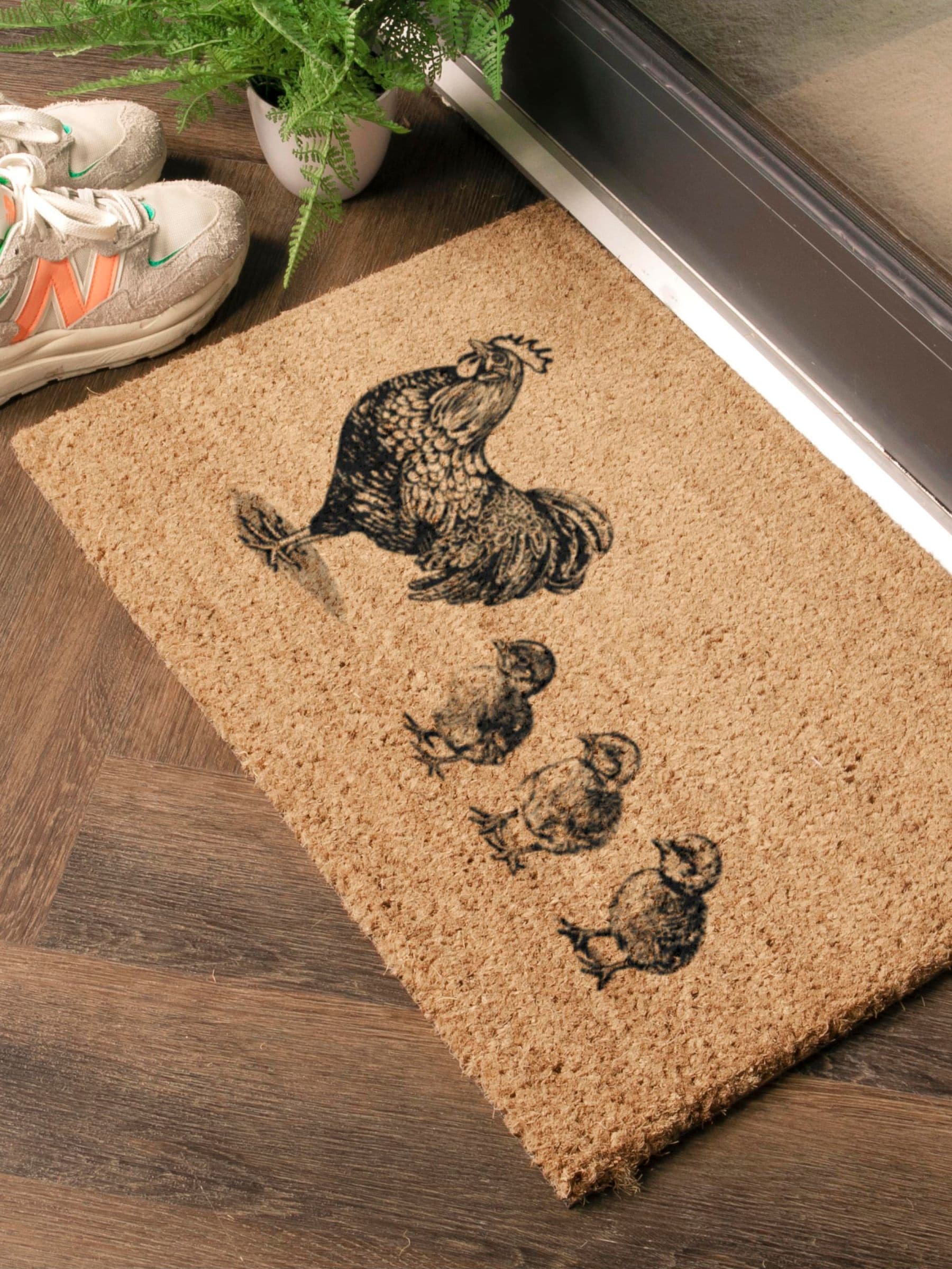 Artsy Mats brown chickens and chicks doormat 60x40cm, UK version