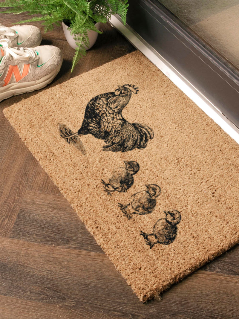 Artsy Mats brown chickens and chicks doormat 60x40cm, UK version
