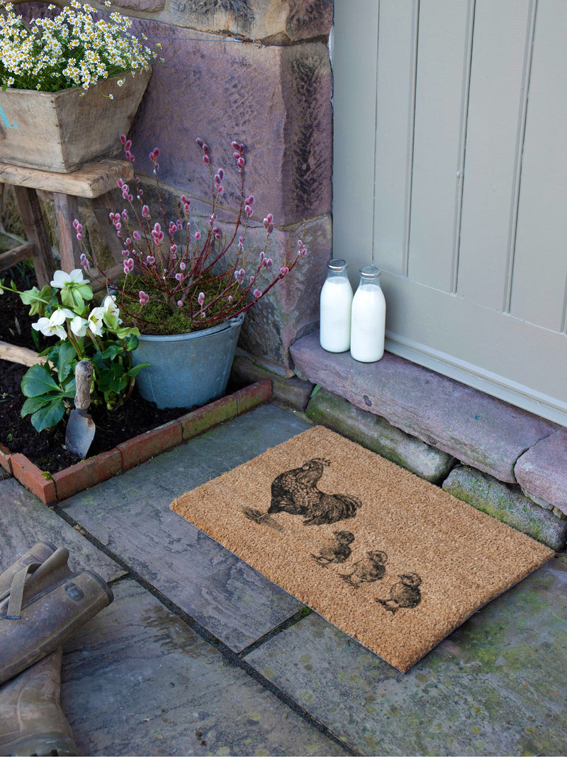 Artsy Mats brown chickens and chicks doormat 60x40cm, UK version