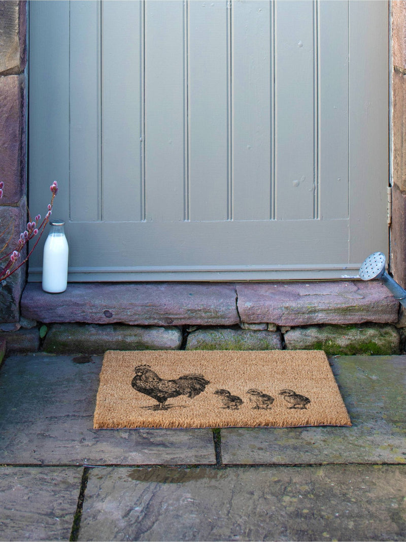 Artsy Mats brown chickens and chicks doormat 60x40cm, UK version