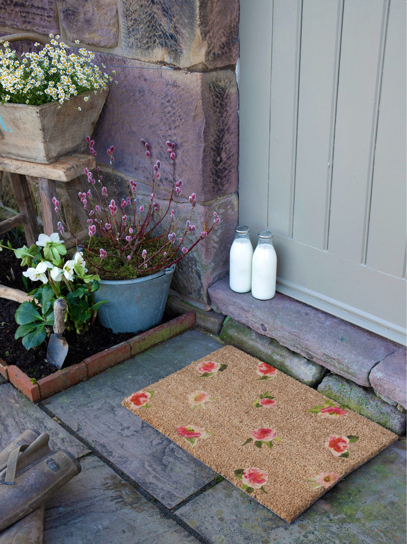 Artsy Mats brown watercolour flowers doormat, UK version