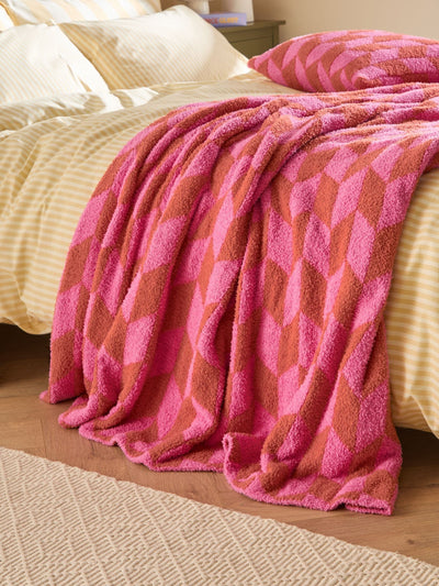 Next Furn Pink Pop Olsen Geometric Fleece Throw 130cm x 180cm- Buy online at McGrocer