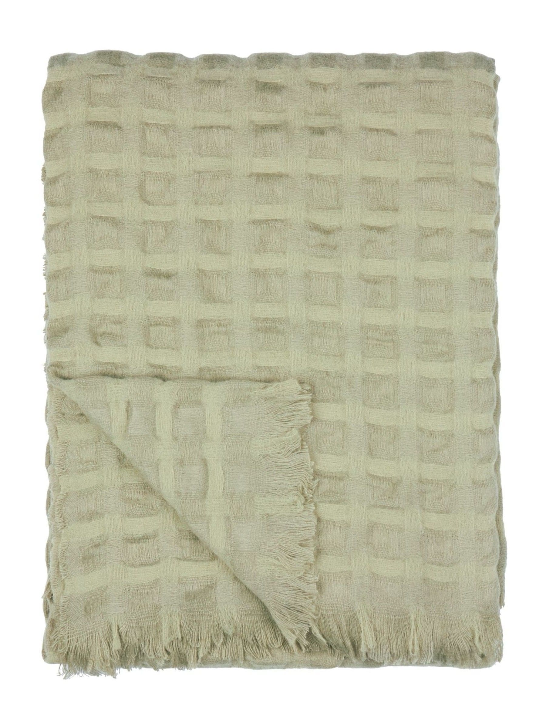 Wylder Sage Walton waffle fringed throw 130x180cm - British product
