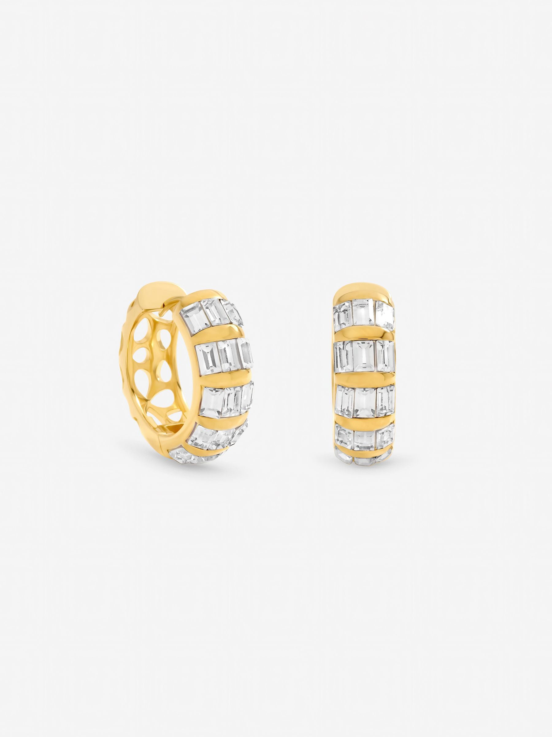 Jon Richard gold tone crystal baguette hoop earrings, UK version
