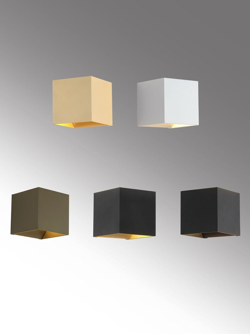 Searchlight gold square up down wall light 9.5cm, imported from the UK