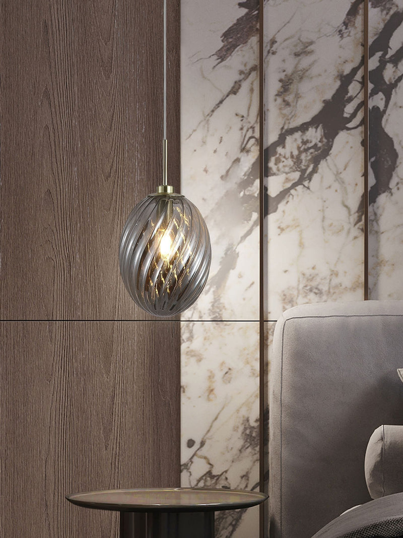 Searchlight satin brass smoked glass pendant light 16cm - British product