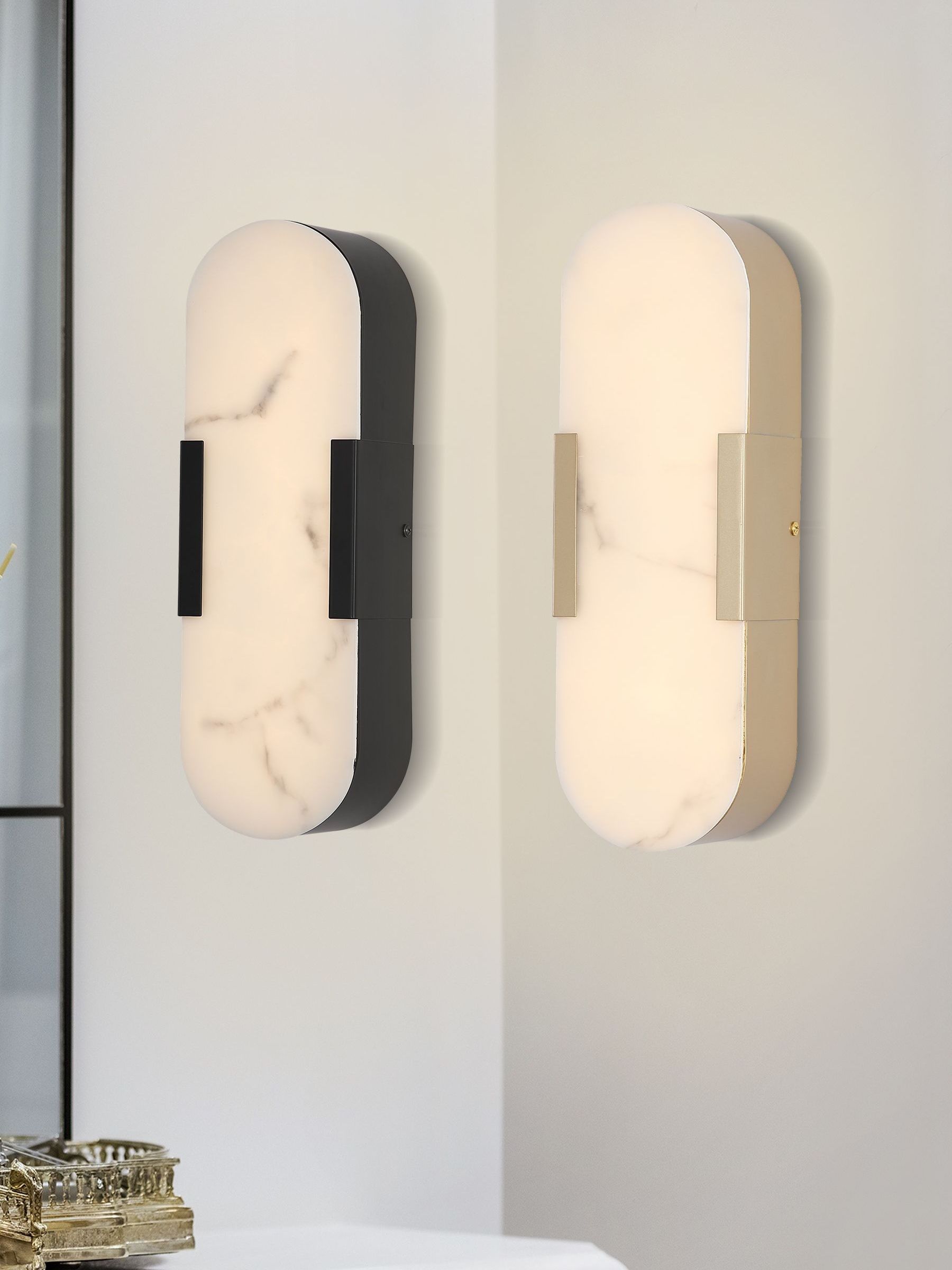 Searchlight LED wall light with marble effect 35cm, UK version