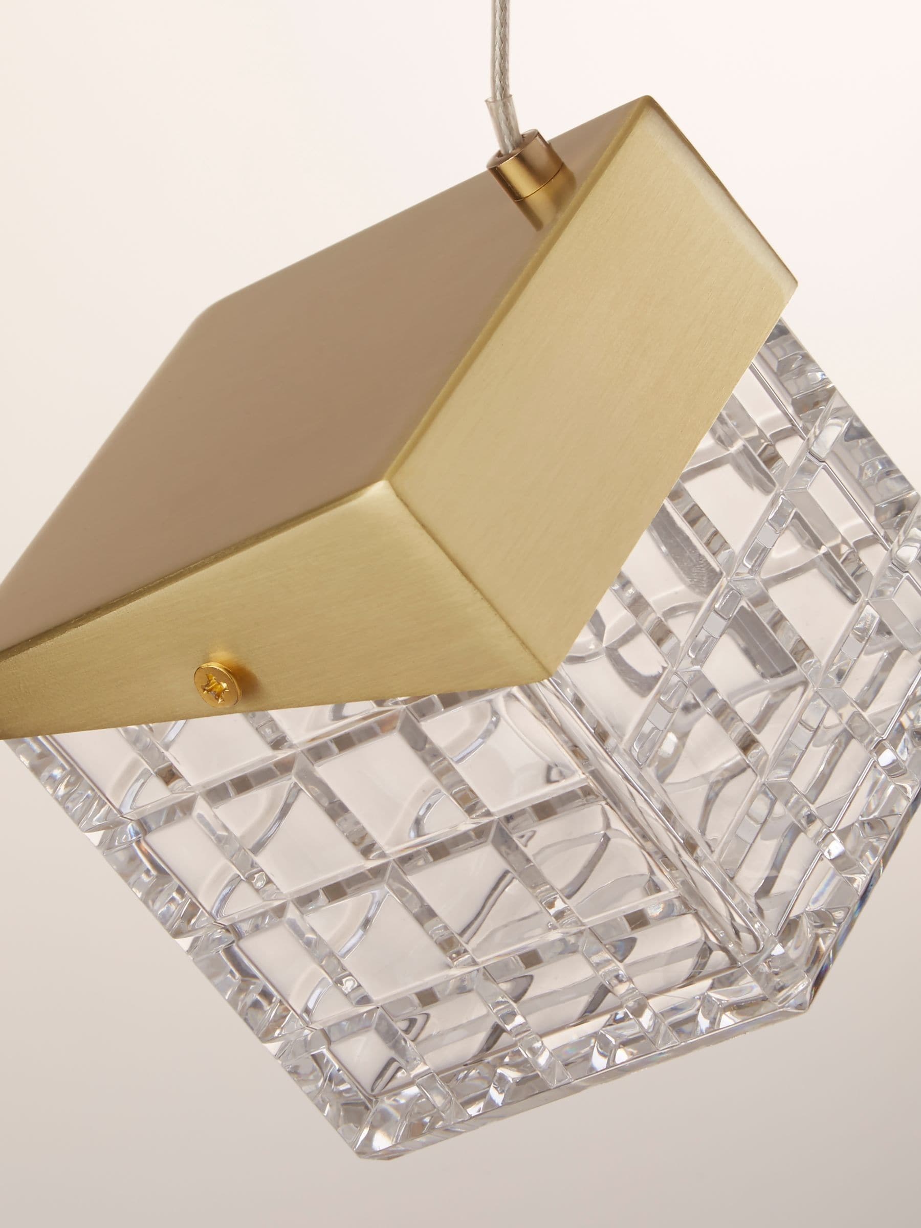 Searchlight satin brass and clear Dana pendant light, imported from the UK