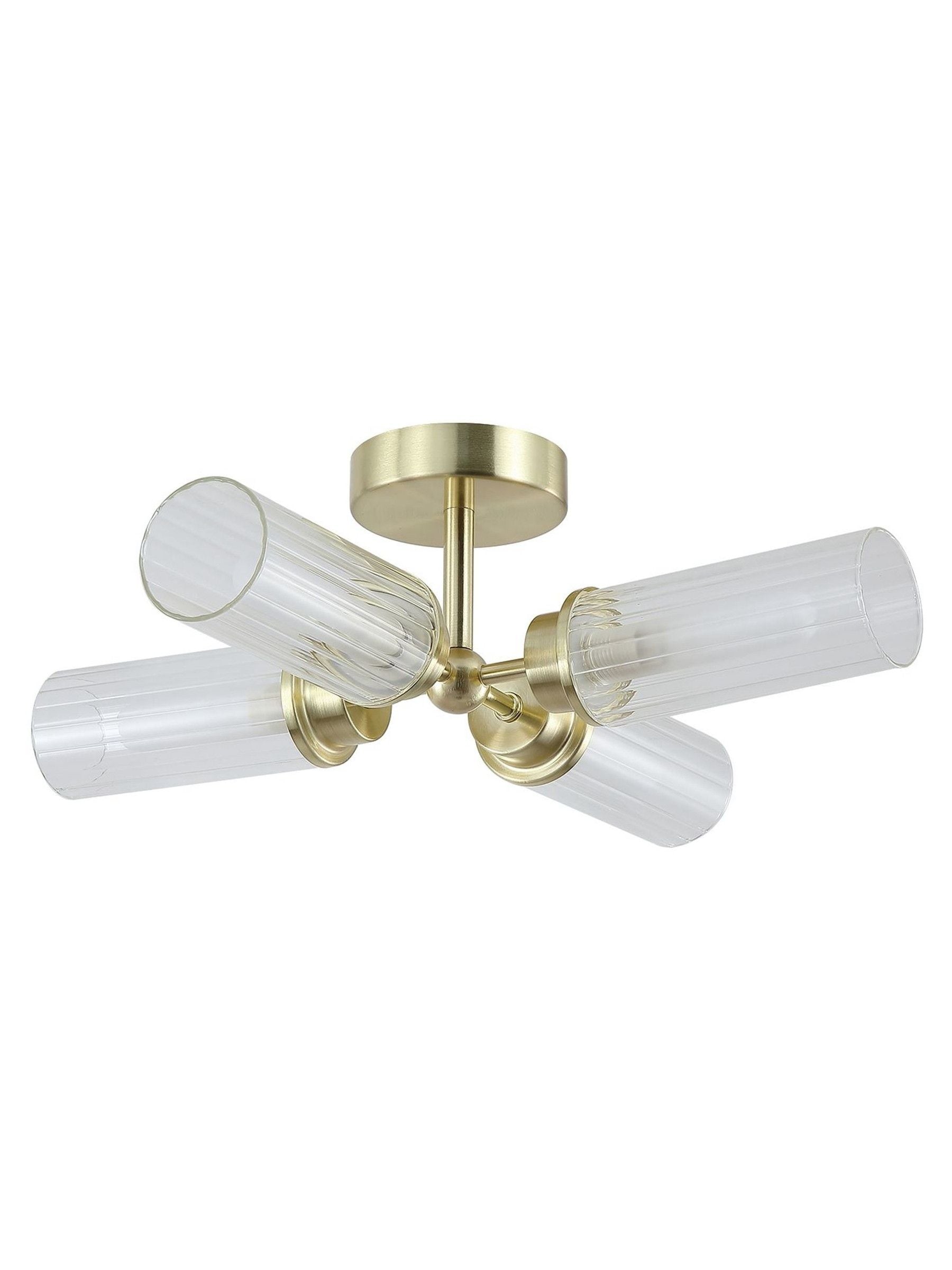 Searchlight Barron flush ceiling light 4 ribbed glass shades, UK version